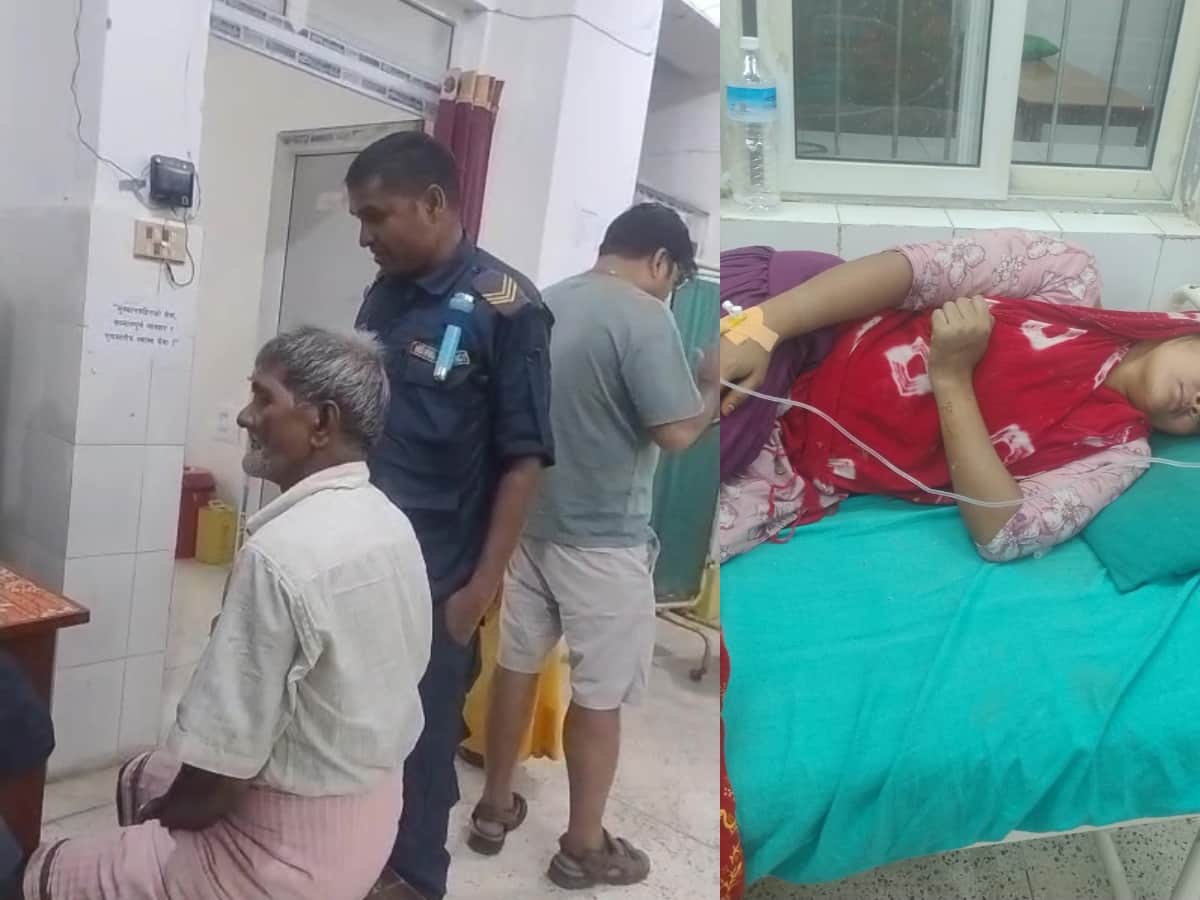 दायाँ पीडित भनिएकी महिला र बाँया मेडिकल गराउँदै ससुरा दुर्गा
