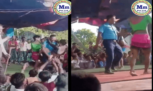 बर्दिमै स्टेजमा लौण्डासँग नाच्ने प्रहरी सई कारवाहीमा