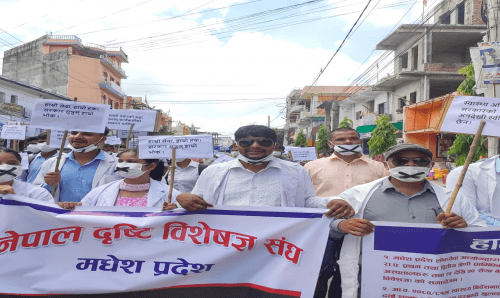 जनकपुरका आँखाका डाक्टरहरु सडकमा