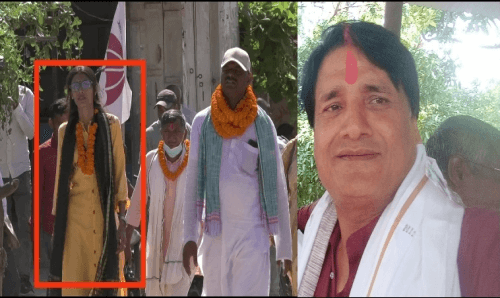 सरकारी कर्मचारी नेताको लठैत, झण्डा बोकेर उम्मेदावारको प्रचारमा